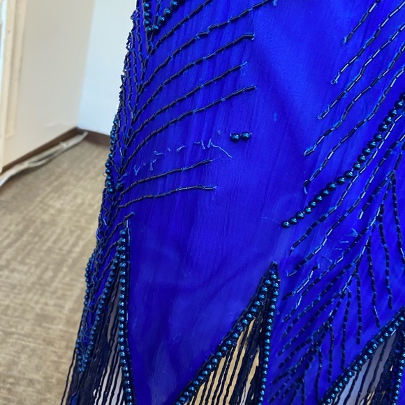 Royal blue vintage beaded fringe dress size large - Picture 4 of 15